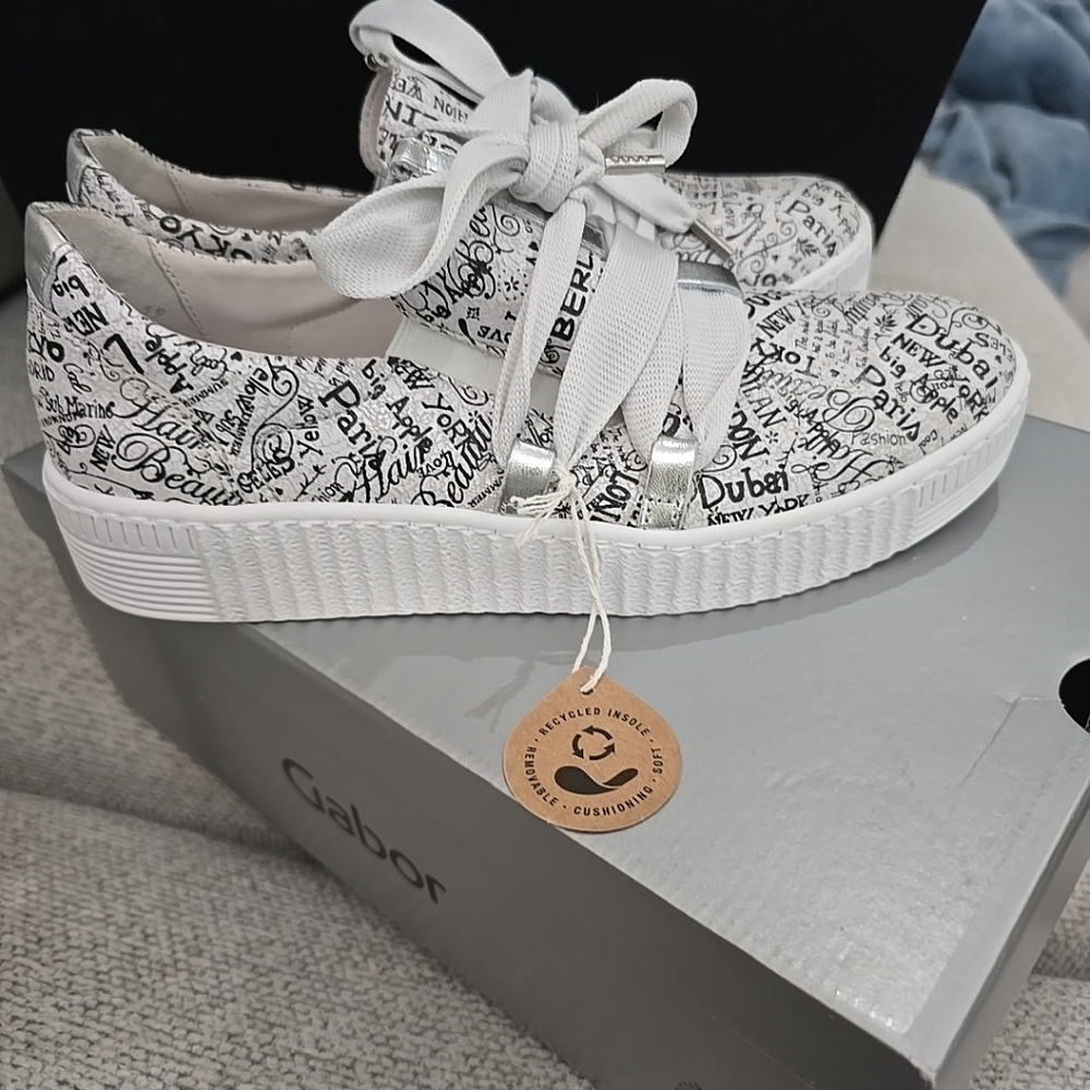 Gabor White and Black Graphic Sneakers
